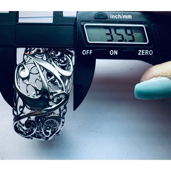 Estate Sterling Silver 925 Openwork Cuff Bracelet 6.5” Wide Ornate Scrollwork - Picture 6 of 9